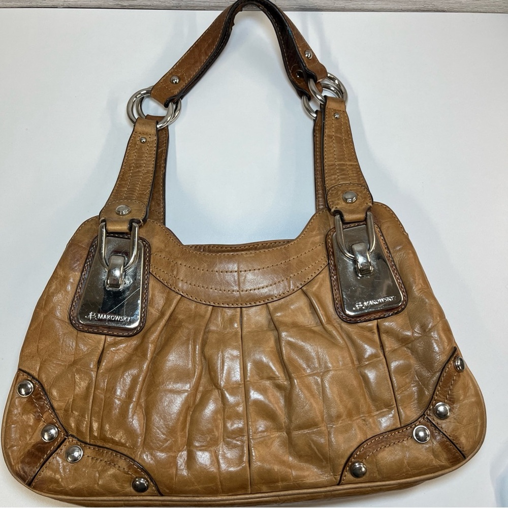 B. Makowsky Tan Leather Shoulder Bag